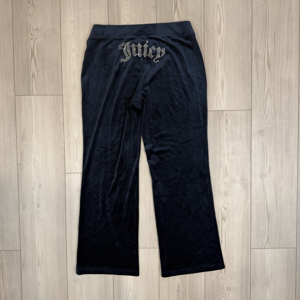 JUICY COUTURE Women's OG Big Bling Velour‎ Track Pants Large Navy Regal Blue